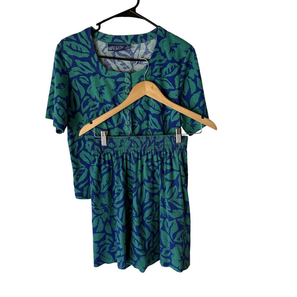 Jaclyn Vintage‎ 70s Shirt Shorts Set Small Floral Retro Casual Bright